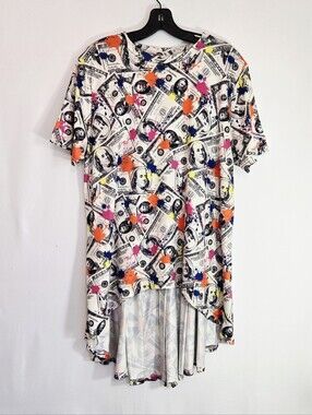 Women’s 2X Money Print High Low Tunic Top Paint Splatter Oversized Statement